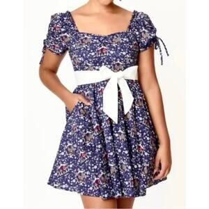 Unique Vintage Navy Dakota Flare Whimsical Botanical Mushroom Dress Small